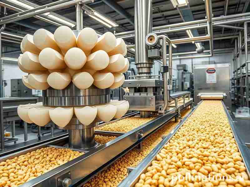 脫油花生仁生產(chǎn)線:設(shè)備數(shù)量盤點與選購避坑指南?(圖2) 脫油花生仁壓榨與包裝設(shè)備場景